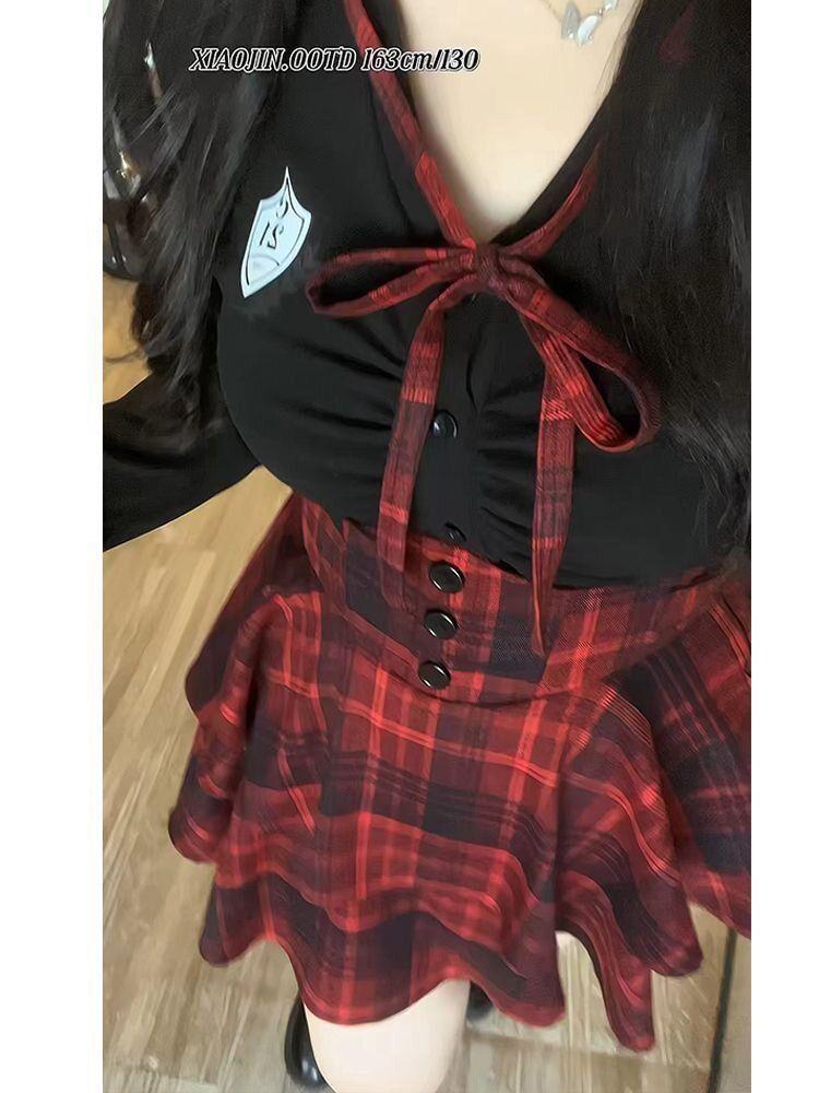 

Slimming Plaid High-Waist Skirt & Shirt Set for Curvy Women - Pure Desire JK Uniform Style (2026) 2XL for 130-145 lbs