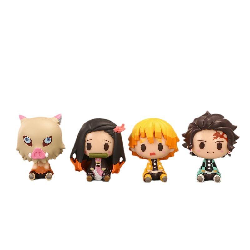 4Pcsset Q Version Demon Slayer Sitting Ghost Doll 4Cm Tanjiro Nidouzi Inosuke Zenizu Figure Action Figure Movie Model Toys***