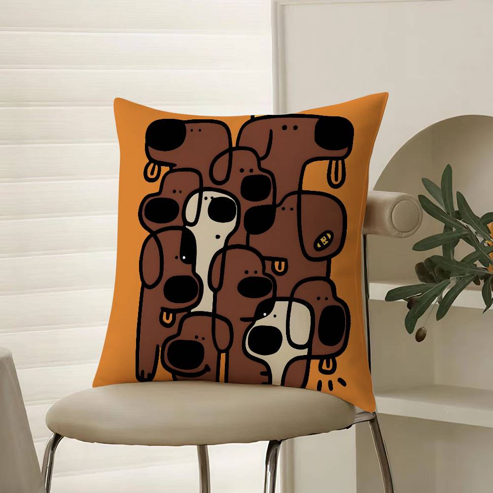 

Abstract Funny Creative Dog Cartoon Pillow Case Comfort Sofa Bed Silky elegant Invisible zipper Decorative cushion cover 12x12Inch