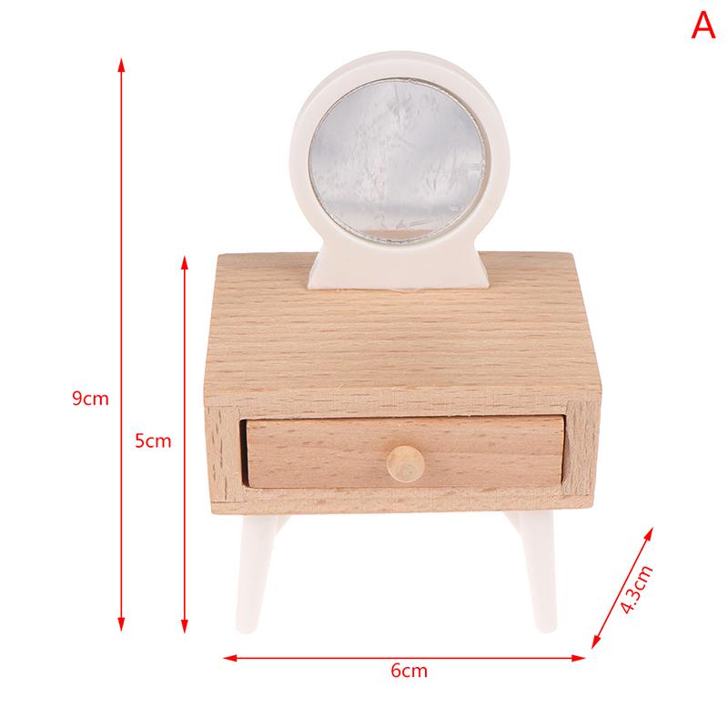 1:12 Dollhouse Toilet Table High Simulation Wooden Miniature Dressing Table with Mirror for Doll House Bedroom Furniture Decor