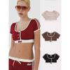 South Korea Badblood American Sexy Short T-shirt Women's Short Sleeve Sexy Crop Top Pure Color U Neck Niche Style Sports Tops