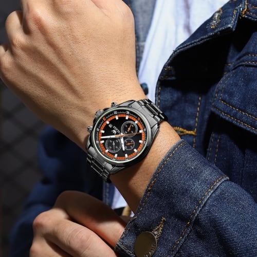 OLEVS Men's Quartz Watch, Popular, Stylish, Multi-Function Watch with Stainless Steel, Waterproof, Date Display, Analog, Fashionable, Student or Offic