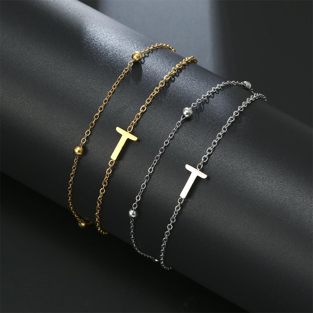 Cazador Stainless Steel Initial Letter Double Chains Bracelet for Women A-Z Alphabet Jewelry 2026 Bracelet On Hand Birthday Gift