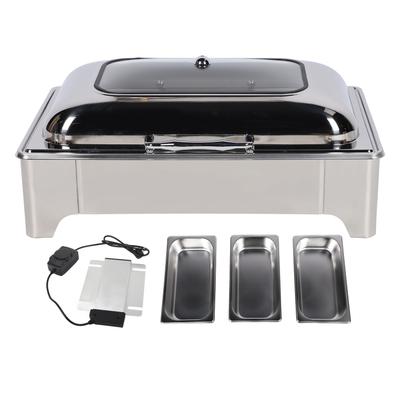 Scaldavivande elettrico da buffet con coperchio visibile 9L 400W Acciaio Inossidabile Rettangolare Temperatura Regolabile