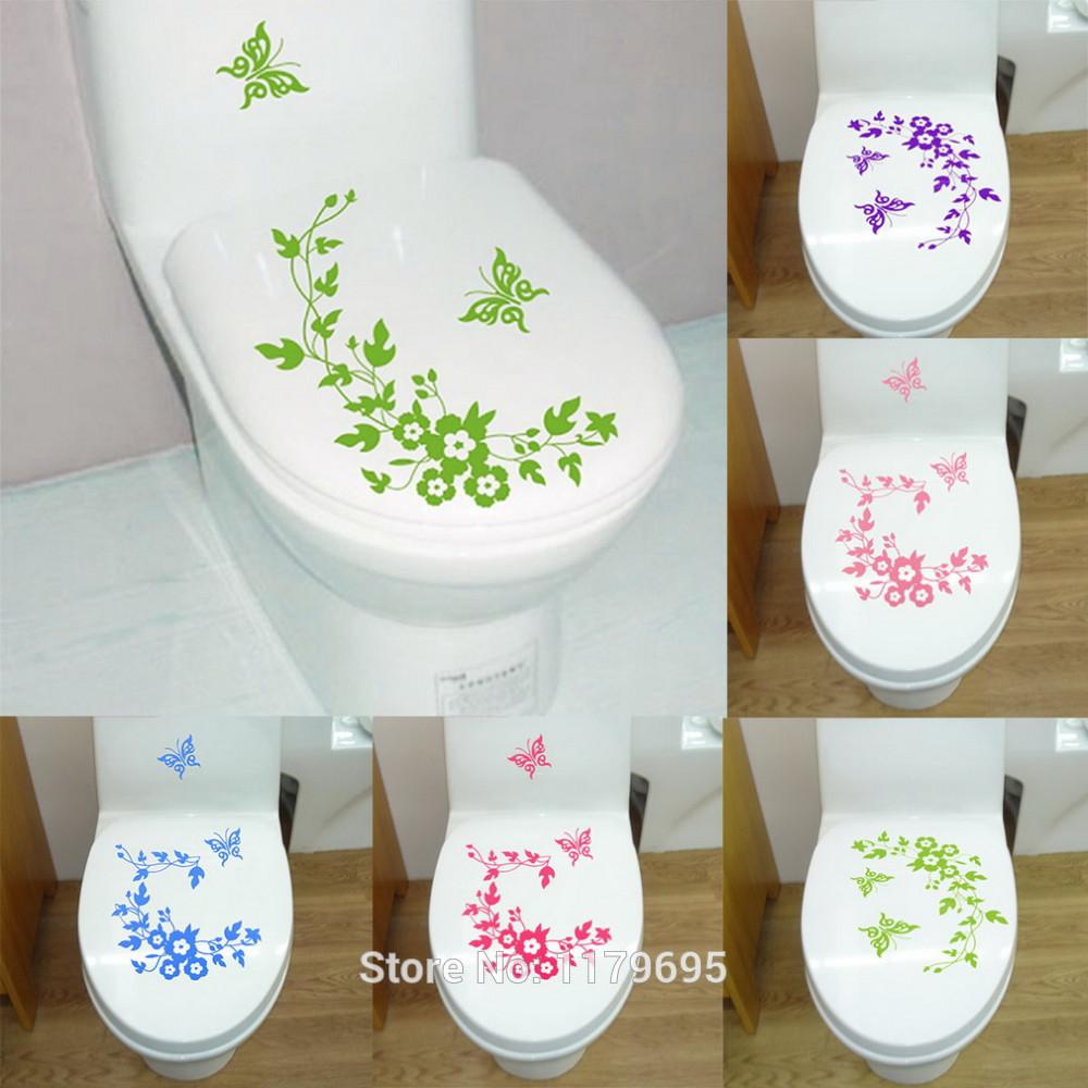 Purple Flower Butterfly Wall Sticker Bathroom Toilet Decor Living Room Cabinet Home Decoration Decals Beautify Self Adhesive Mur