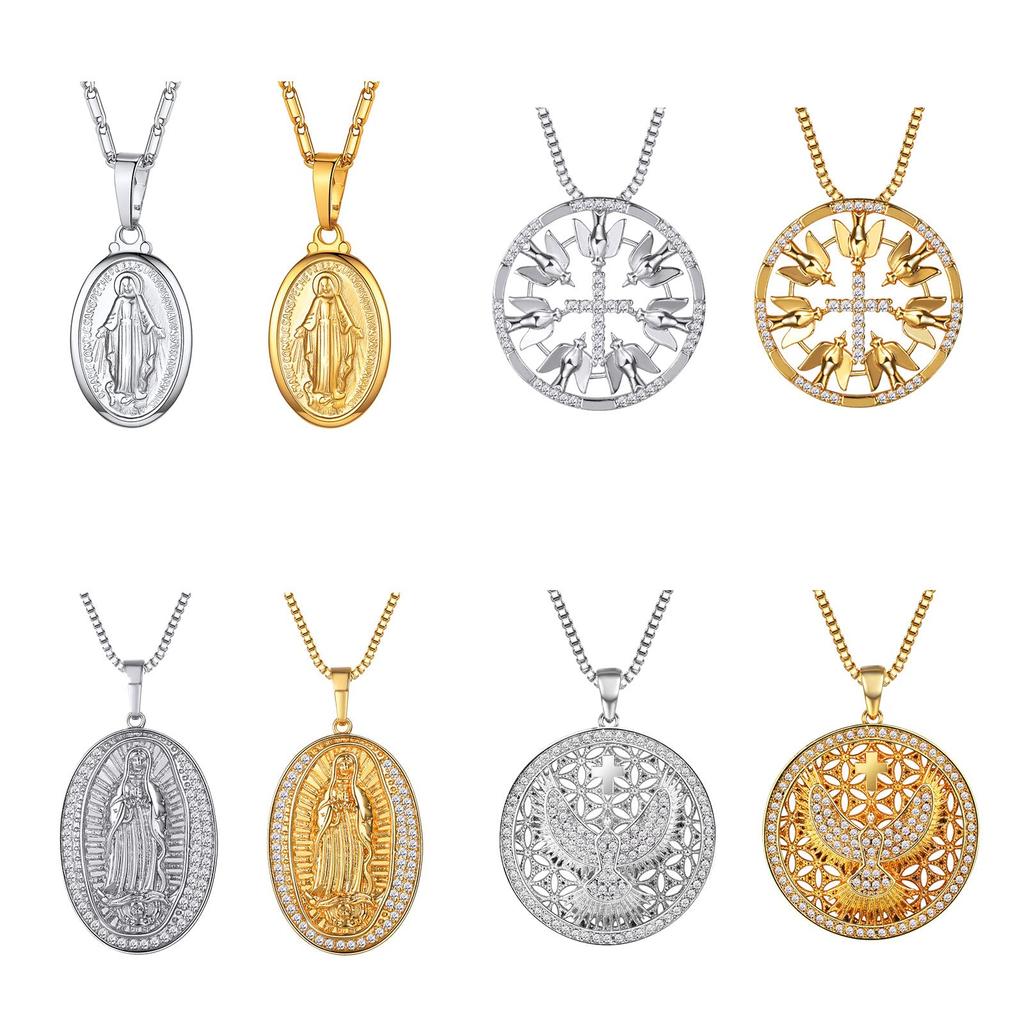 Suplight Virgin Mary Necklace, Popular Men's and Women's Miraculous Medal Pendant, Silver Accessory