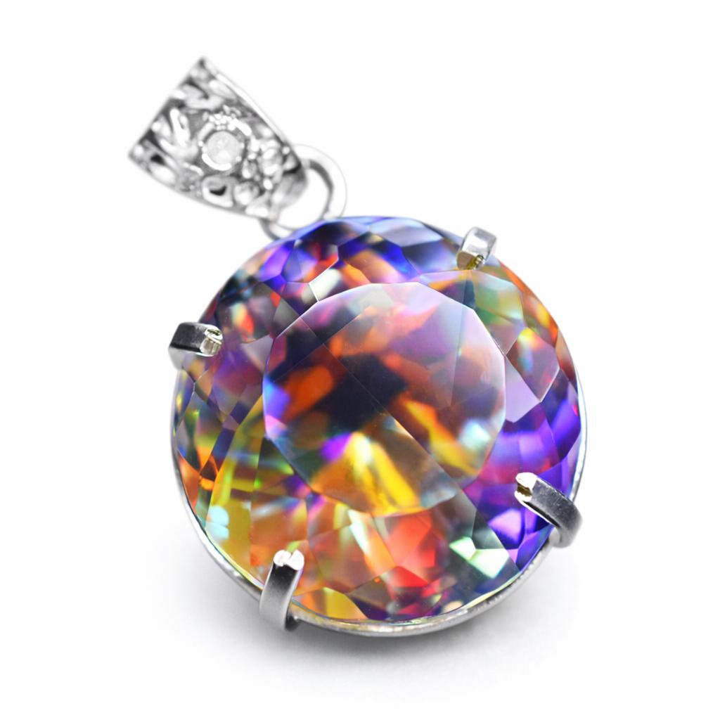 Natural Topaz 72ct Round Cut 925 Sterling Silver Pendant Certified