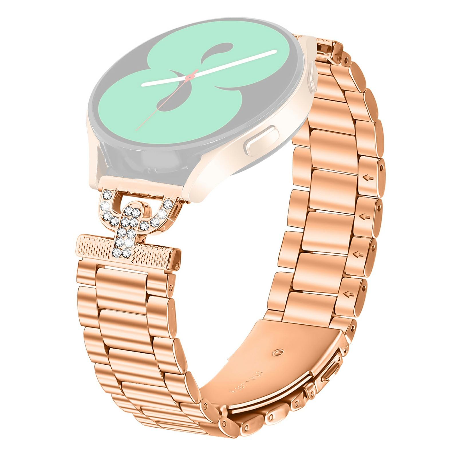 

Colored Watch Strap for Huami Amazfit GTS 4 Mini Metal Band D-Shape Rhinestones Decor Rose Gold
