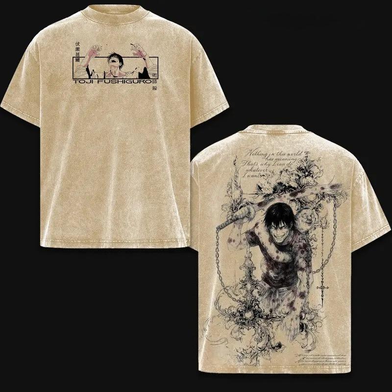 Anime Jujutsu Kaisen Fushiguro Toji Graphic T Shirt Men Women Washed Cotton Tshirts Vintage Casual Clothing Harajuku T-shirt
