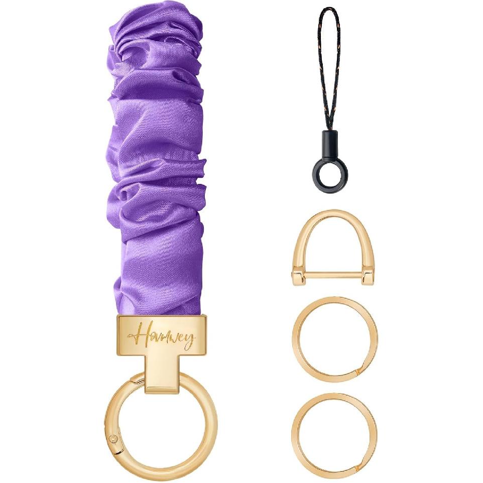 Hovmwey Stretchy Scrunchie Keychain Wristlet, Cute Key Chain Wrist Lanyard Strap for Women Men Car Keys ID Badges Wallet