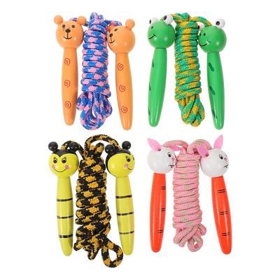 4Pcs Wooden Skipping Rope Cartoon Pattern Lightweight Exercise Jump Rope for Students Exercise Ropes