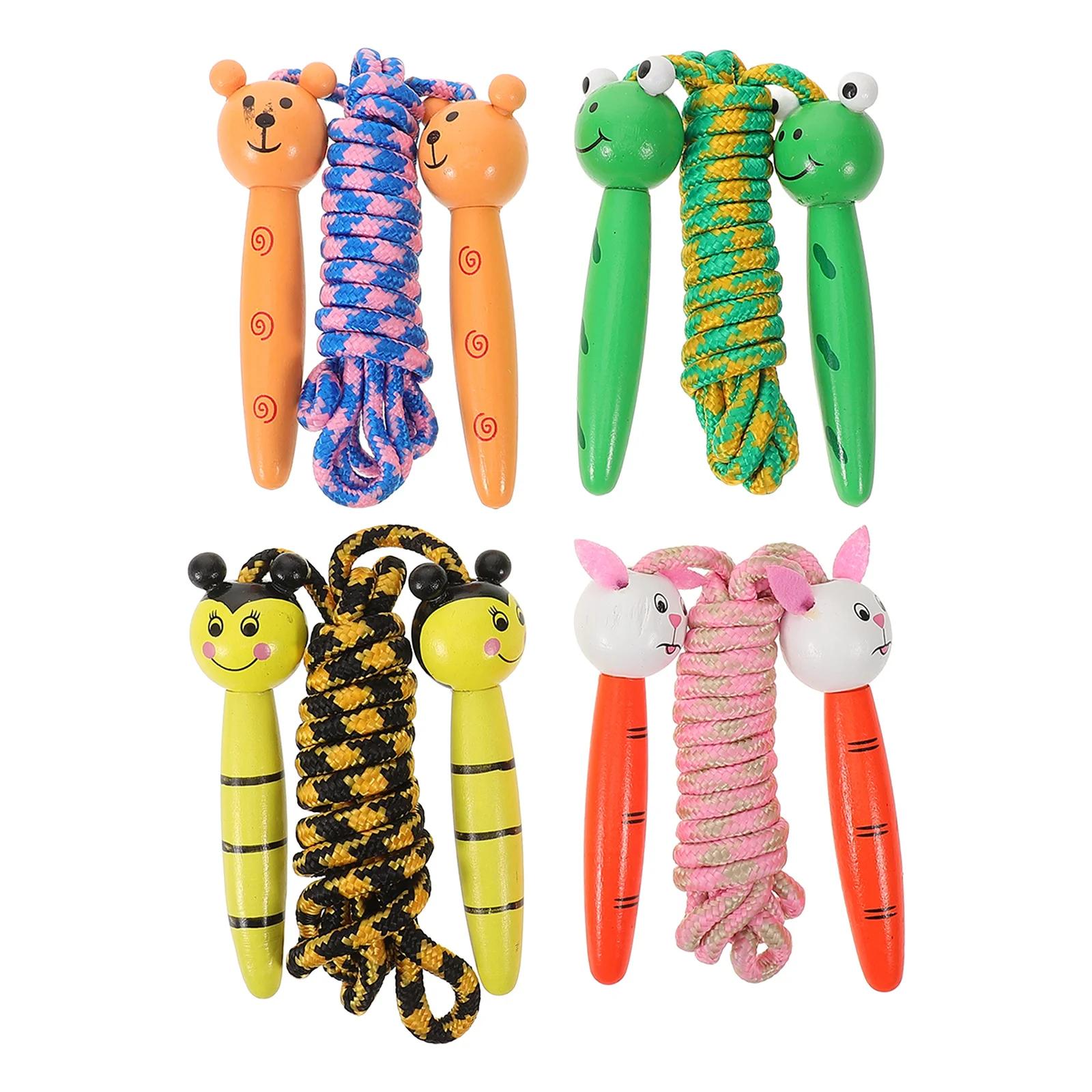 

4Pcs Wooden Skipping Rope Cartoon Pattern Lightweight Exercise Jump Rope for Students Exercise Ropes United States