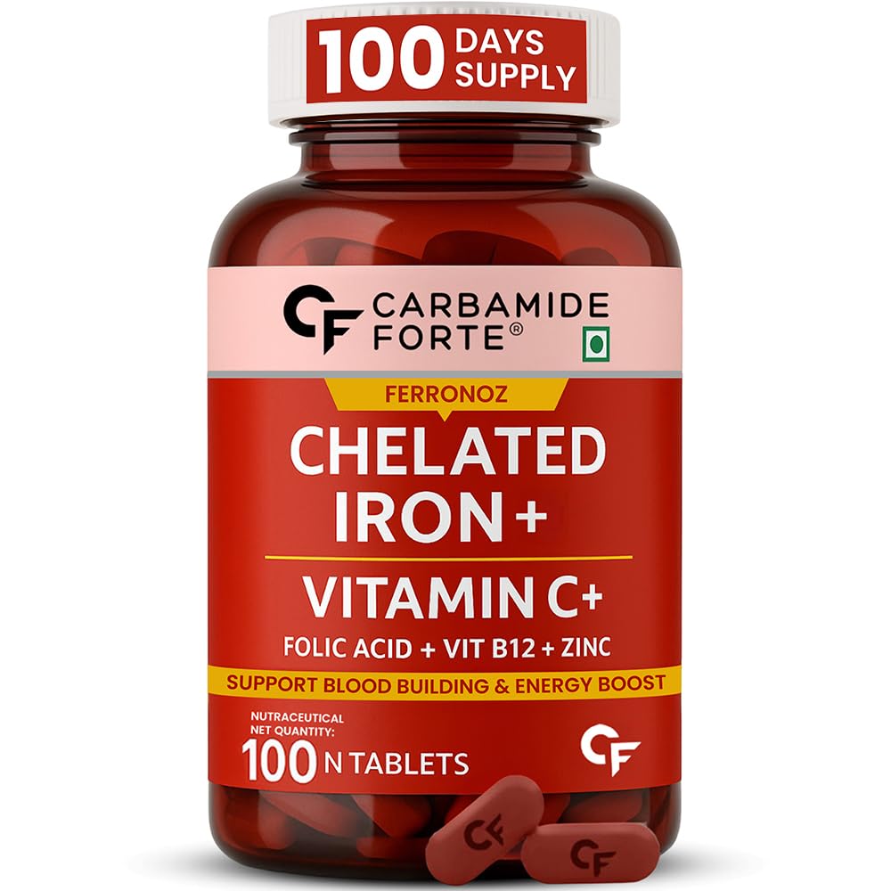 

Carbamide Forte Chelated Iron Supplement for Women and Men with Folic Acid 100 Veg Tablets