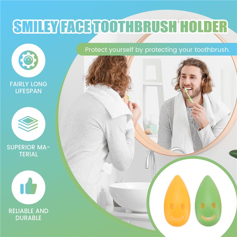 4 PCS Smile Face Antibacterial Toothbrush Cover Holder With Suction Cup Bath
