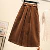Autumn and Winter Women's Plus-size Skirt Mid-length Loose High-waist A-line Corduroy Skirt