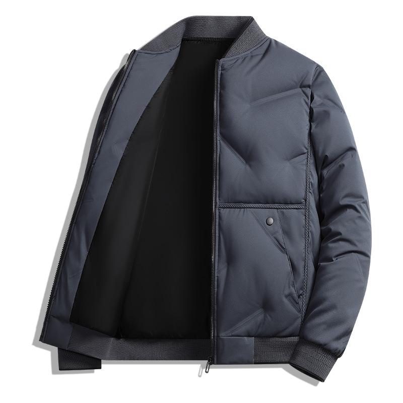 Doudoune Homme à Col Baseball Doudoune Courte d'Hiver Épaissie Chaude Grise en Duvet de Canard Veste Décontractée pour Jeunes