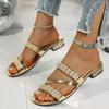 Fashion Summer New Line Flat Bottom Slippers Women's Square Head Snake Pattern Transparent Belt Slippers Outdoor Beach Zapatos De Mujer