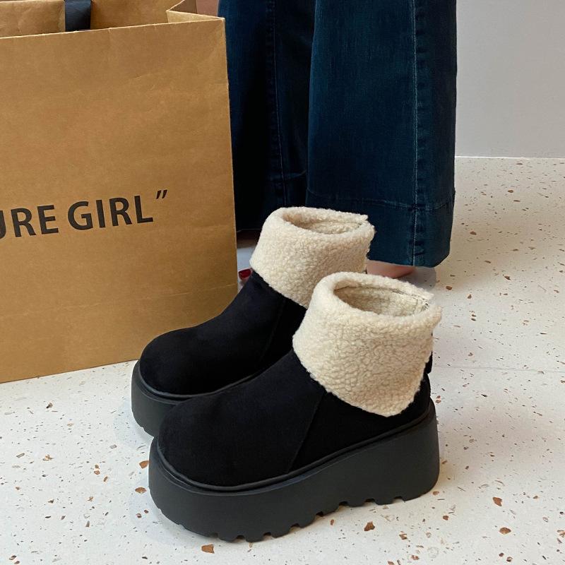 Snow Boots Women's 2025 Winter New Thickened Warm Velvet Thick-soled Small Muffin Bottom Fashionable Versatile Cotton Shoes