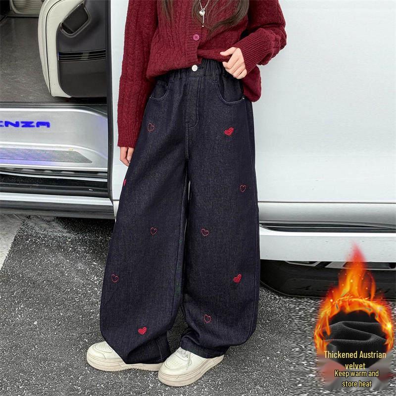 

Модные брюки-палаццо в корейском стиле для девочек - Зимняя коллекция 2025 года для детей среднего и старшего возраста 170 cm джинсовый синий