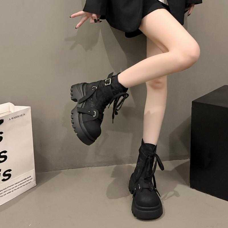 Fashion Designer Ankle Women's Boots Mid Heels Fashion Shoes Leather 2025 Lace Up Gladiator Woman Boots New Goth Chelsea Mujer Zapatos