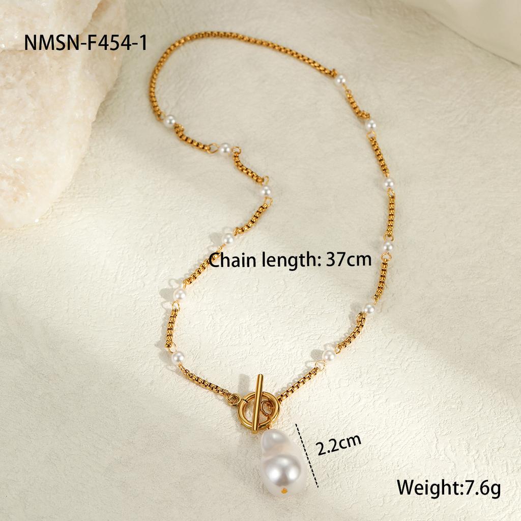 GEMCHIC Women's Baroque Pearl Stainless Steel Necklace Fashion Geometric Design