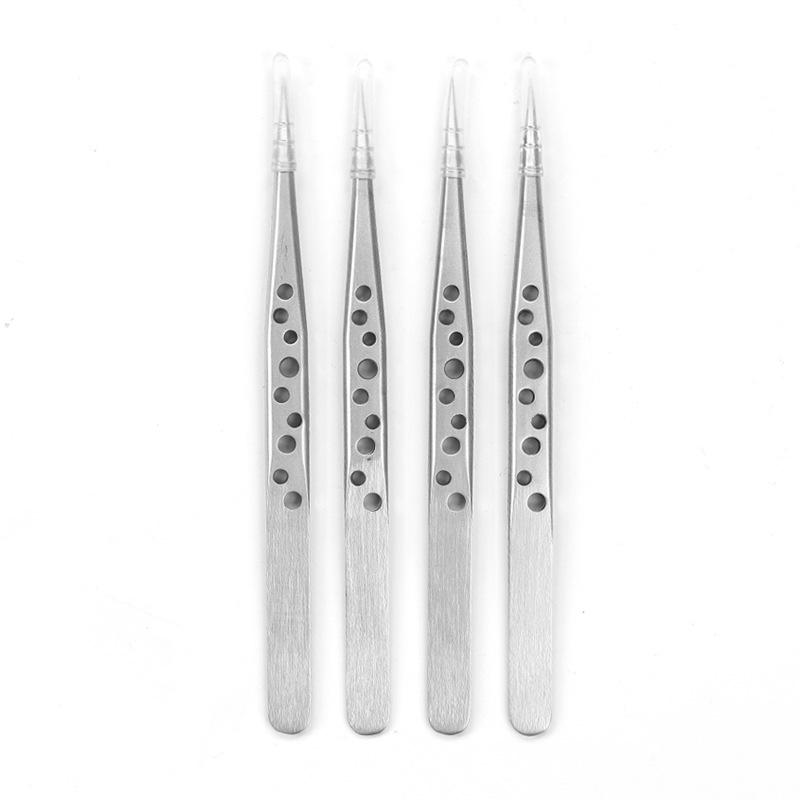 High-Grade Nine-Hole Stainless Steel Jewelry Tweezers: Bent & Straight, Long Thin Tip for Gems, Nails, and Eyebrows