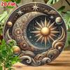 Vintage Mystical Moon Sun Wall Art Decor, 2D Flat Aluminum Round Intricate Floral Relief Stars Planets