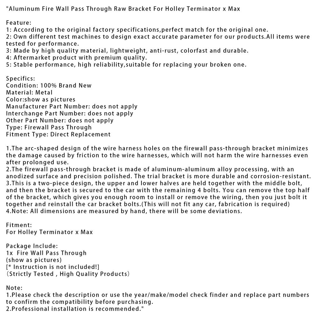 Aluminum Fire Wall Pass Through Raw Bracket For Holley Terminator x Max