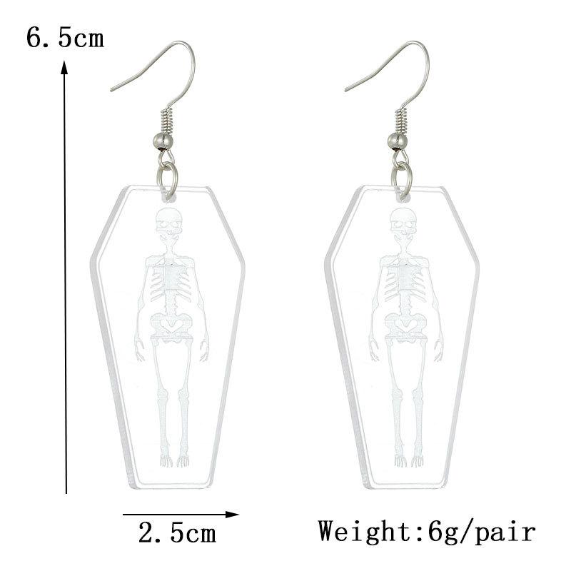 European and American Halloween Transparent Acrylic Skull Ghost Earrings Personalized Coffin Earrings Horror Skeleton Earrings