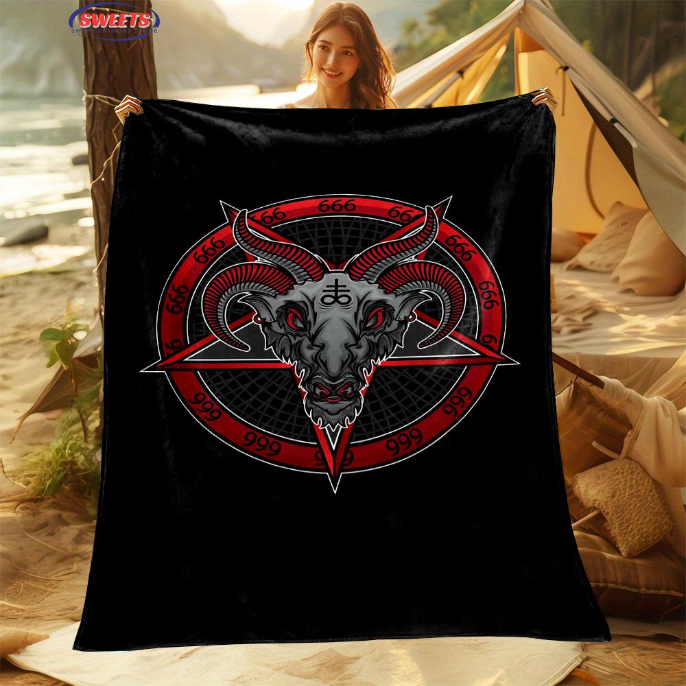 6 Size Warm and Cozy Flannel Blanket, Pentacle Symbol Goat Head Blanket, Sofa Bedroom Office Leisure Nap Cover Blanket,Nice Gift