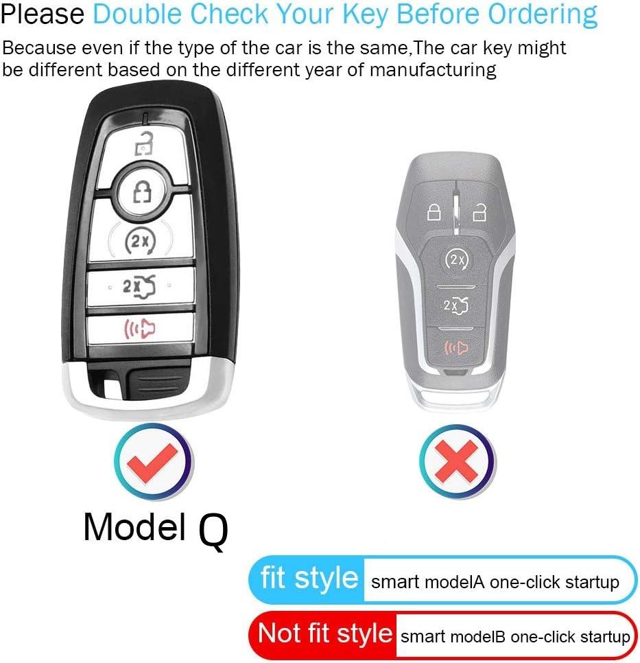 AAAMX1 Alloy Leather Car Key Fob Case Cover for Ford Fusion F150 F250 F350 F450 F550 Edge Explorer Escape Mustang 2018 2019 Protector