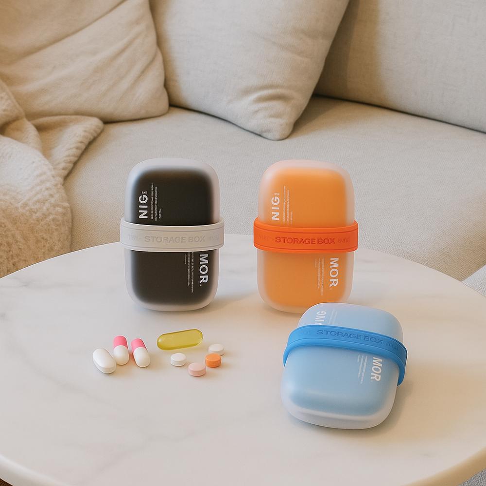 Lightproof 4 Grid Pill Case Double Layer Pill Storage Box Durable Medicine Splitter Box  Boys/Girls