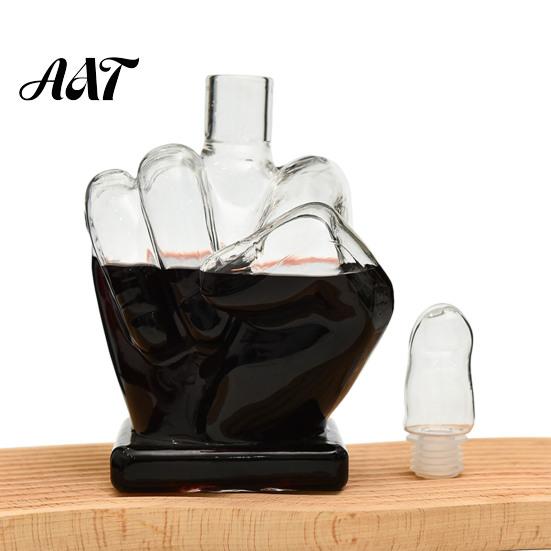 Party Drinkware Essentials Middle Finger Whiskey Decanter, 1000ml Glass Fist Dispenser with Stopper, Sealed Stopper Unique Hand Shape