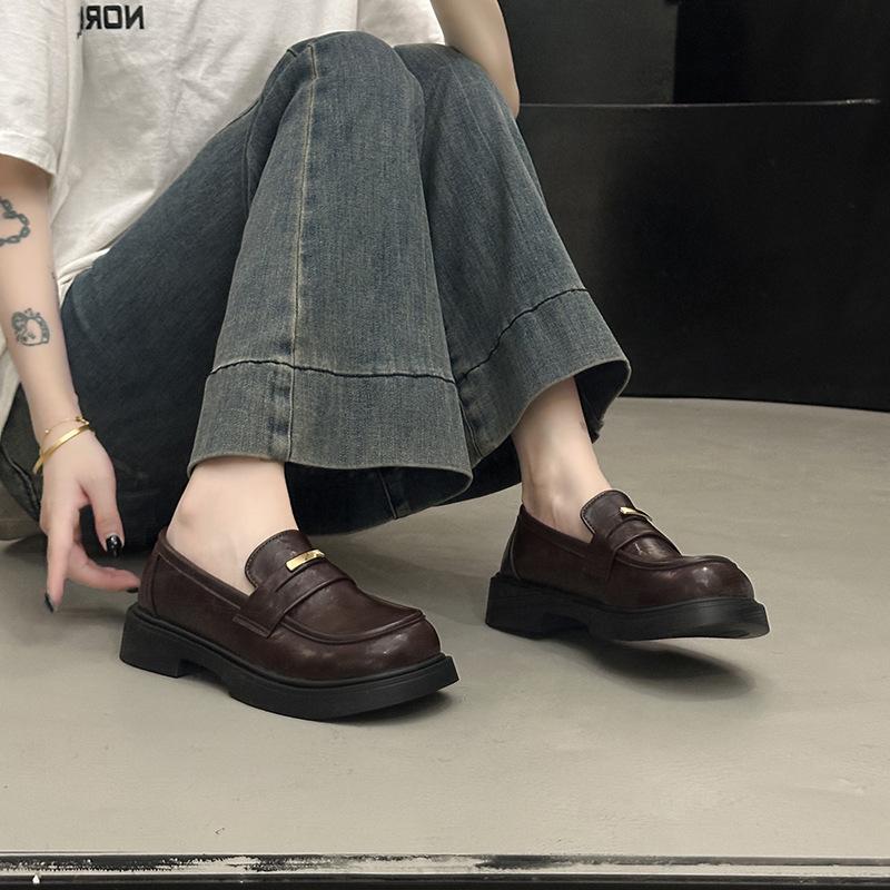 thick-soled one-pedal black small leather shoes women's 2025 new autumn British style loafers versatile casual single shoes