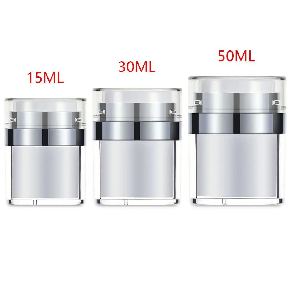 Portable Refillable Travel Cream Sample Vials Empty Squeeze Pump Vacuum Bottle Press Cream Jar Acrylic Cans Lotion Container