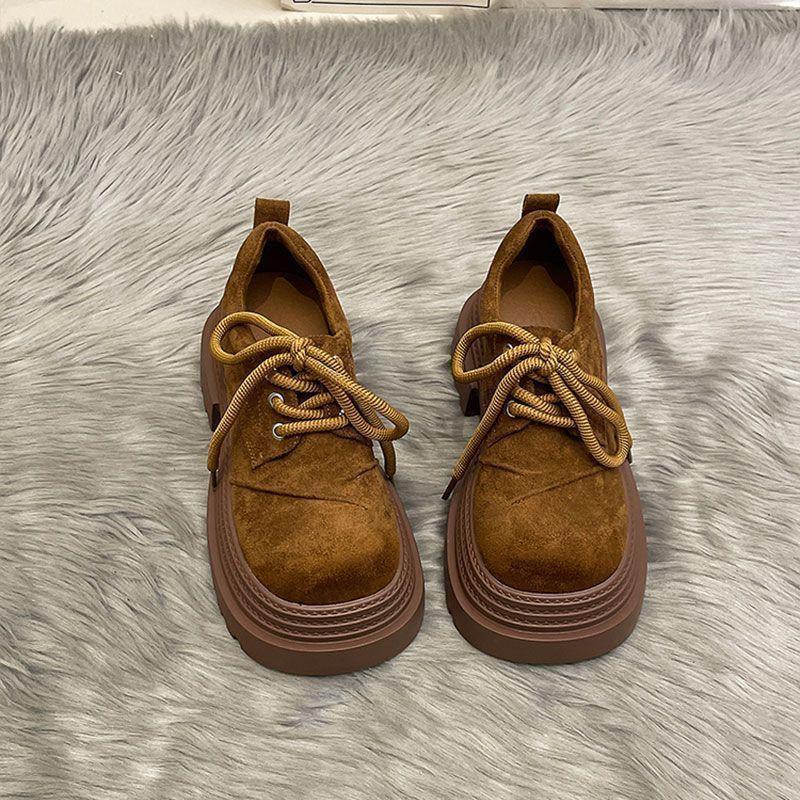 European matte leather big head lace-up single shoes women's spring 2025 new thick-soled versatile muffin Mary Jane