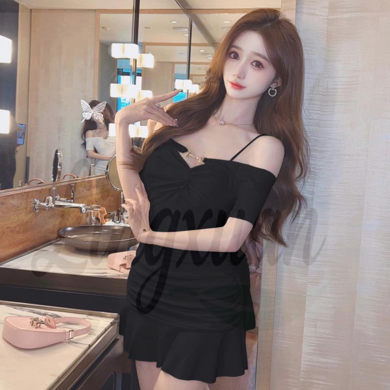 Chic Off-Shoulder Ruffle Bodycon Dress - Fashionable & Flirty Style L чёрный