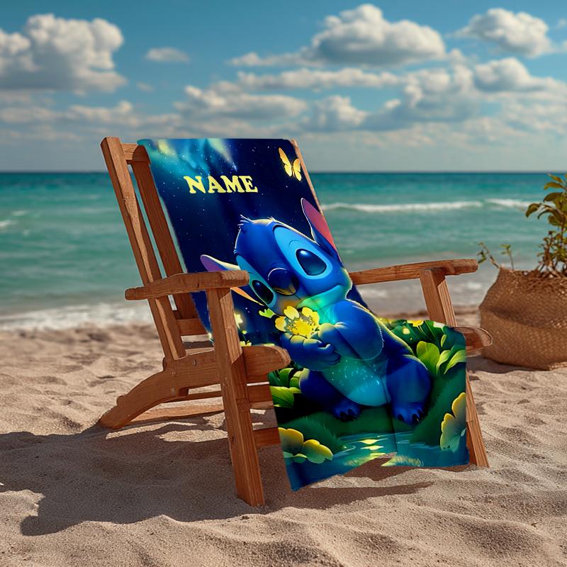 Custom Name Ultra-Soft Beach Towel with Stitch Theme,Ideal for Pool - Camping, Diving - Perfect Travel Essential, Vibrant Beach Towel.