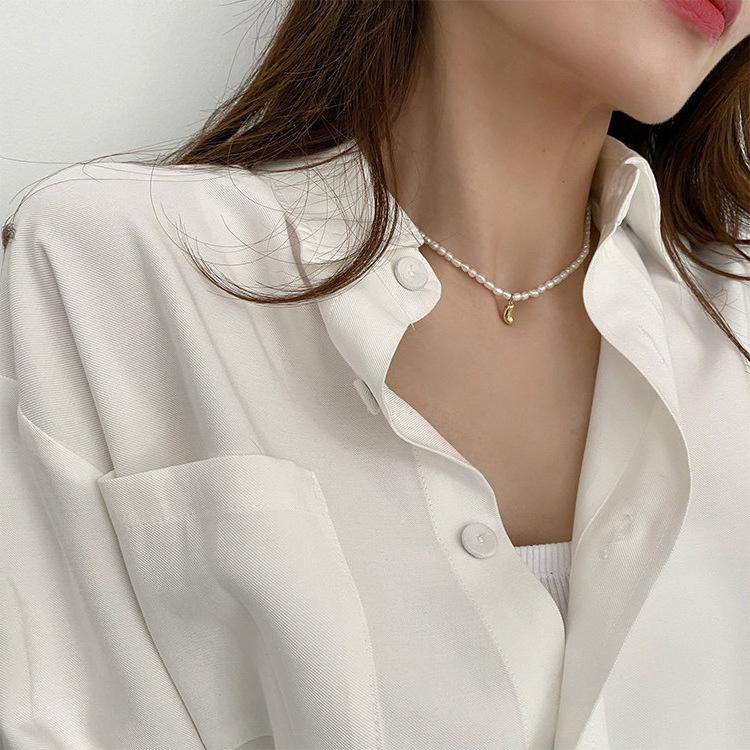 Super Fairy Rice Grain Freshwater Pearl Smiley Face Love Pendant Necklace Femininity Cold Wind Neck Chain Acacia Bean Collarbone Chain