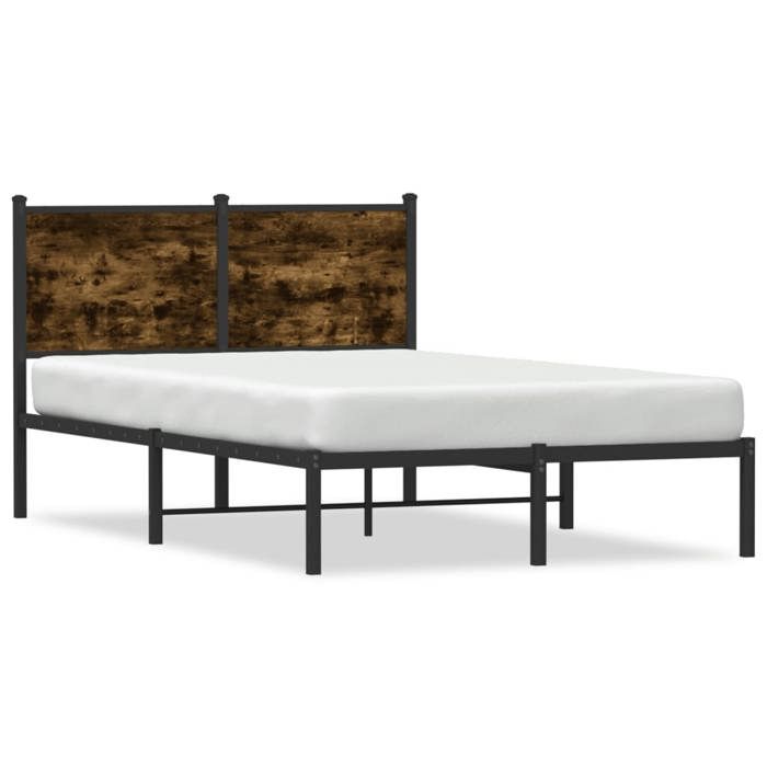 VidaXL Metal Bed Frame with Smoked Oak Headboard 120x200 Cm, Double Bed, Bedroom Furniture, Guest Bed, 4007665