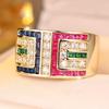 Multicolor Zircon Geometric Crystal Square Small Stone Rings for Women Vintage Gold Color Engagement Bands Wedding Jewelry Gifts