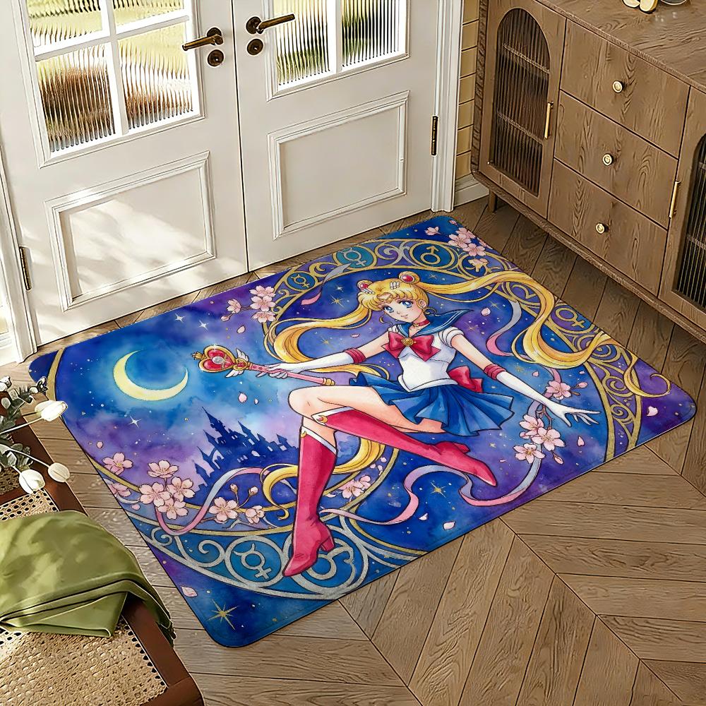 Cartoon Anime Girl Sailors Moons Floor Mat Soft Thickened Absorbent Non-Slip Bedroom Living Room Door Mat Home Flannel Rugs