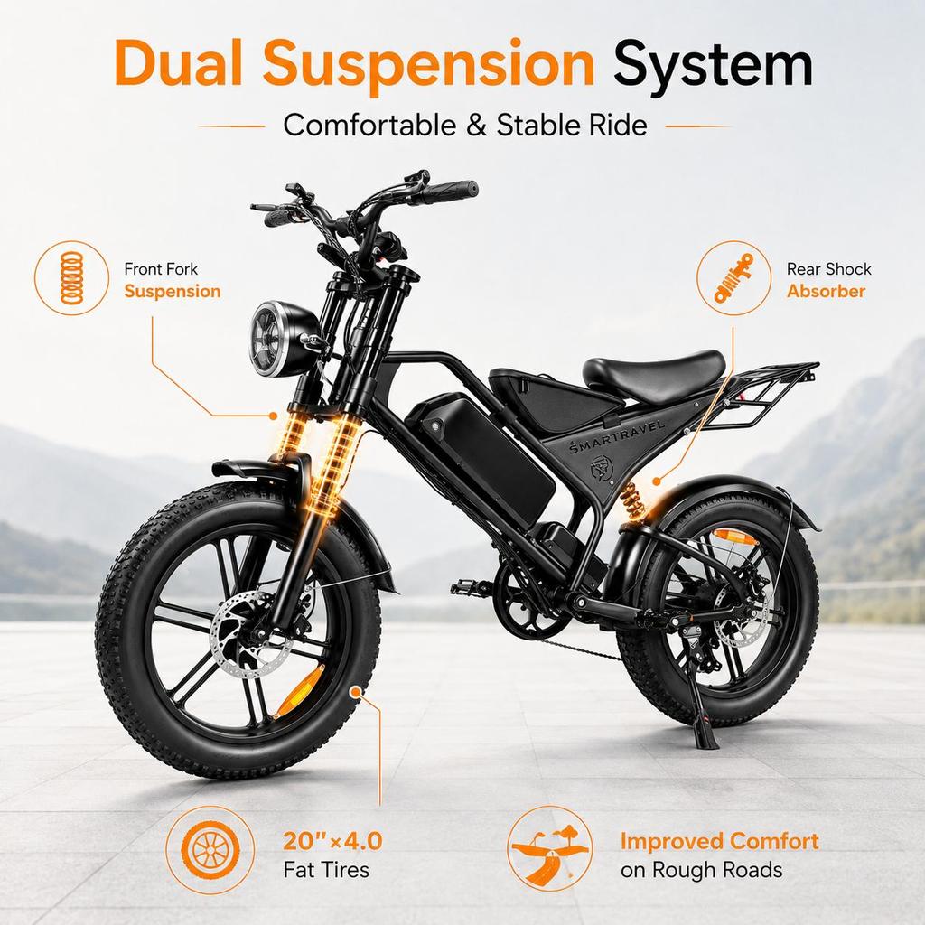 20" x 4.0" Fat Tire Elektrofahrrad für Erwachsene, 48V 18Ah Abnehmbarer Akku, Dual-Motor E-Bike, 7-Gang Offroad E-Bike