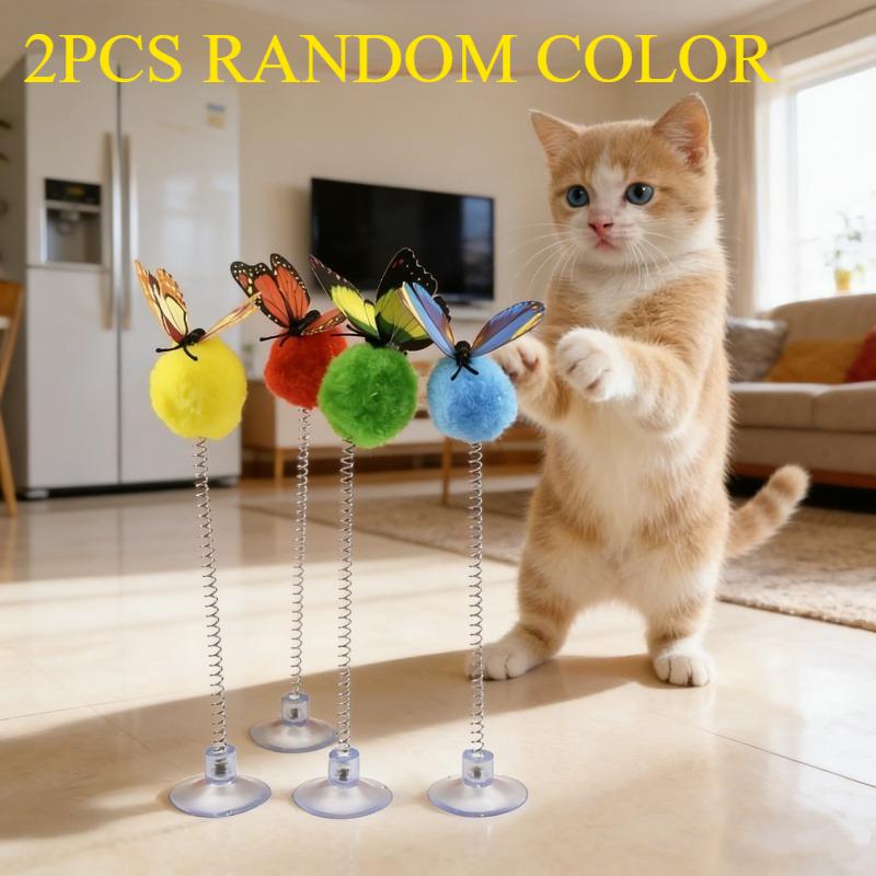 

Cute Cat Spring Ball Toys with Suction Cups and Butterfly Design, Available in Packs of Durable and Self-Entertainment Cat Toys