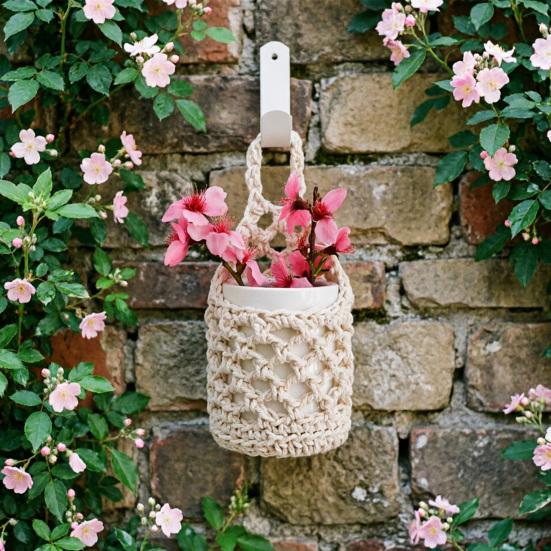 Storage Basket with Handle Wall Hanging Plant Baskets Hand-Woven Cotton Rope Planters for Fruits Plants