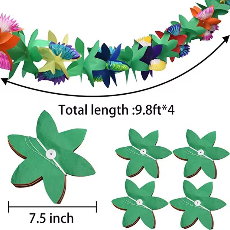 1 st x 3 m Hawaiian Luau Sommar Tiki Bar Tropisk Festdekor, Tropisk Ö Strand Tillbehör Tissue Färg Blomstergirlang Lång Trop