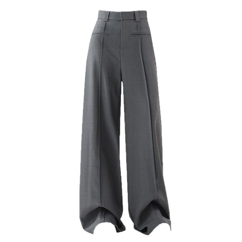 2025 High Waist Slim Straight Women's Floor-Length Drape Pants - Spring & Autumn Wide-Leg Suit Style.