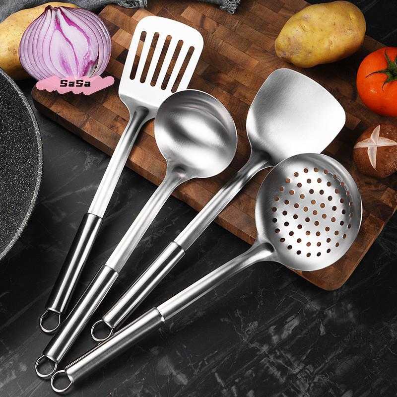 4Pcs Stainless Steel Kitchen Utensil Set Shovel Frying Spoon Soup Colander Spatula Kitchen Tools Set