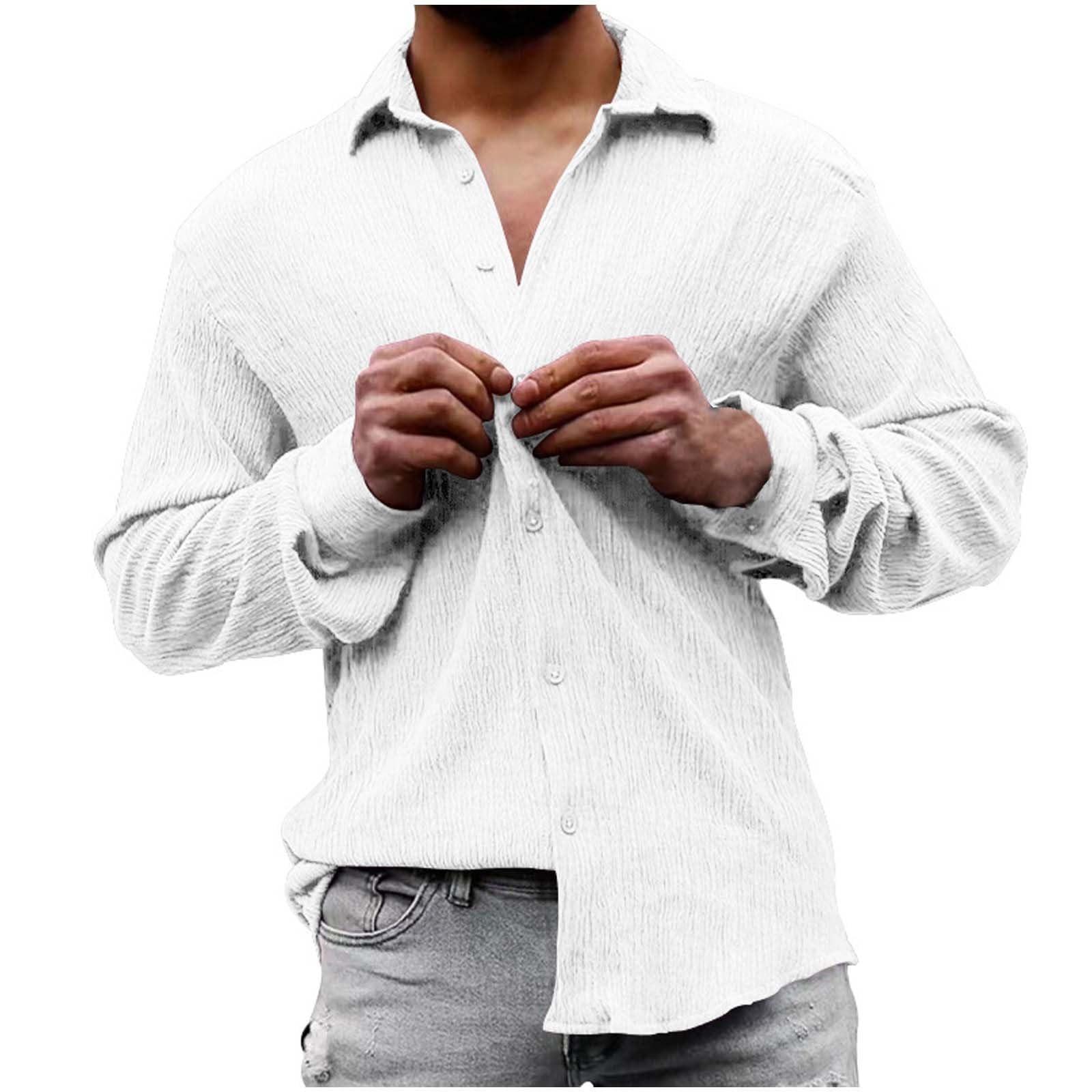 

Мужская свободная рубашка большого размера с однотонным принтом Zou Zou Cloth Lapel Long Sleeve Casual Shirt XL белый