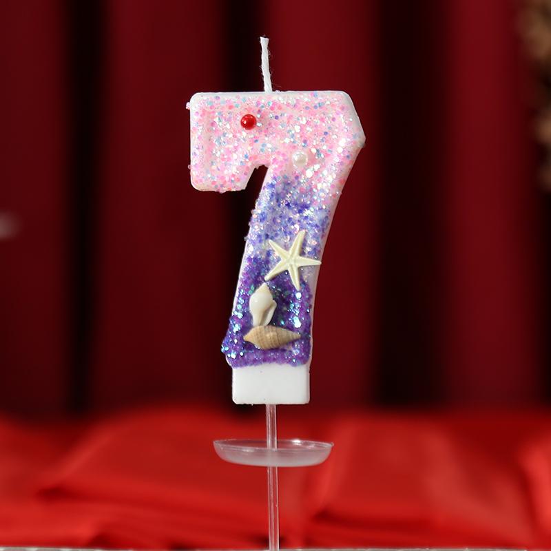 Svíčka růžová fialová narozeninové svíčky kreativní narozeninová svíčka dekorace na dort topper oceán hvězdice babyshow třpytivá ozdoba
